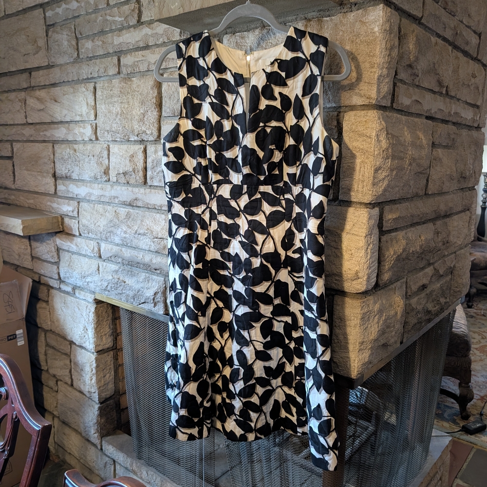 Kate Spade Black and White Leaf Midi Dress